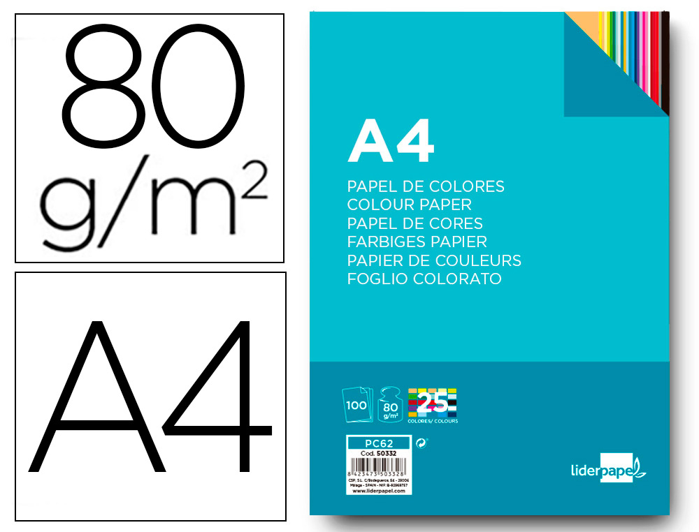 OFIPAPEL CENTER S L PAPEL COLOR LIDERPAPEL A4 80GR 25 COLORES