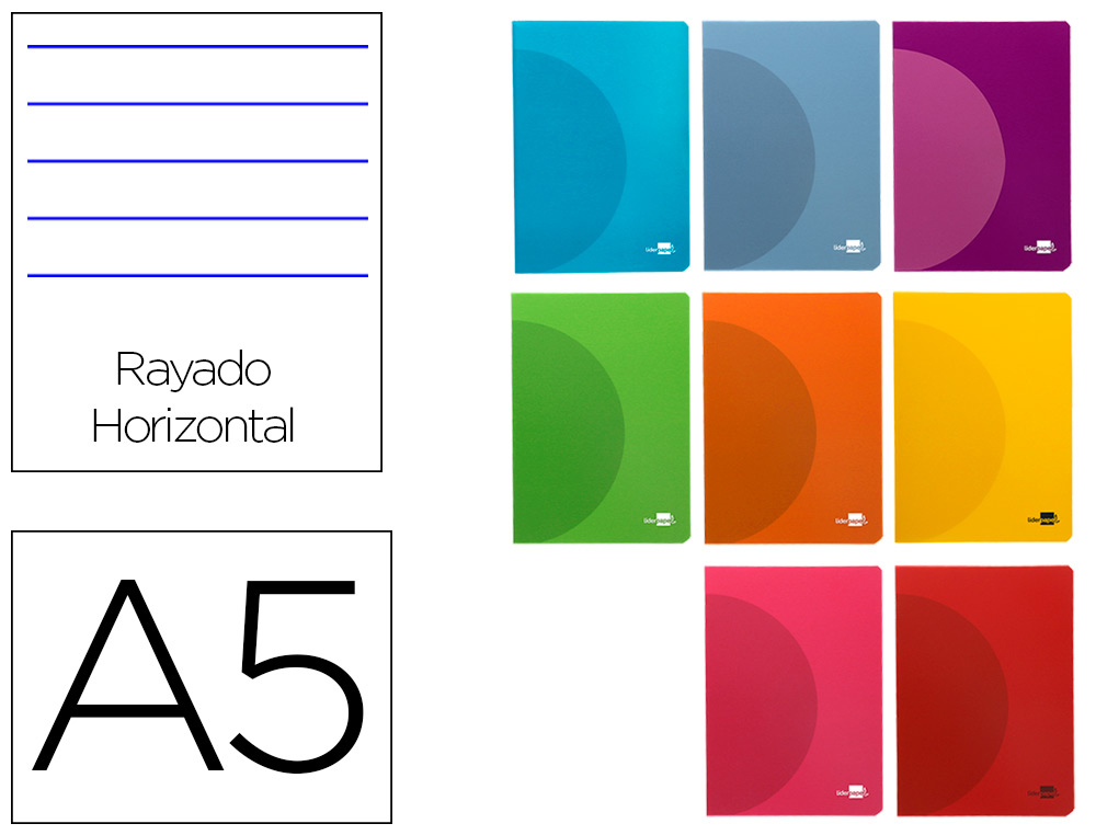 LIBRETA LIDERPAPEL 360 TAPA DE PLASTICO A5 48 HOJAS 90GR HORIZONTAL CON MARGEN COLORES SURTIDOS