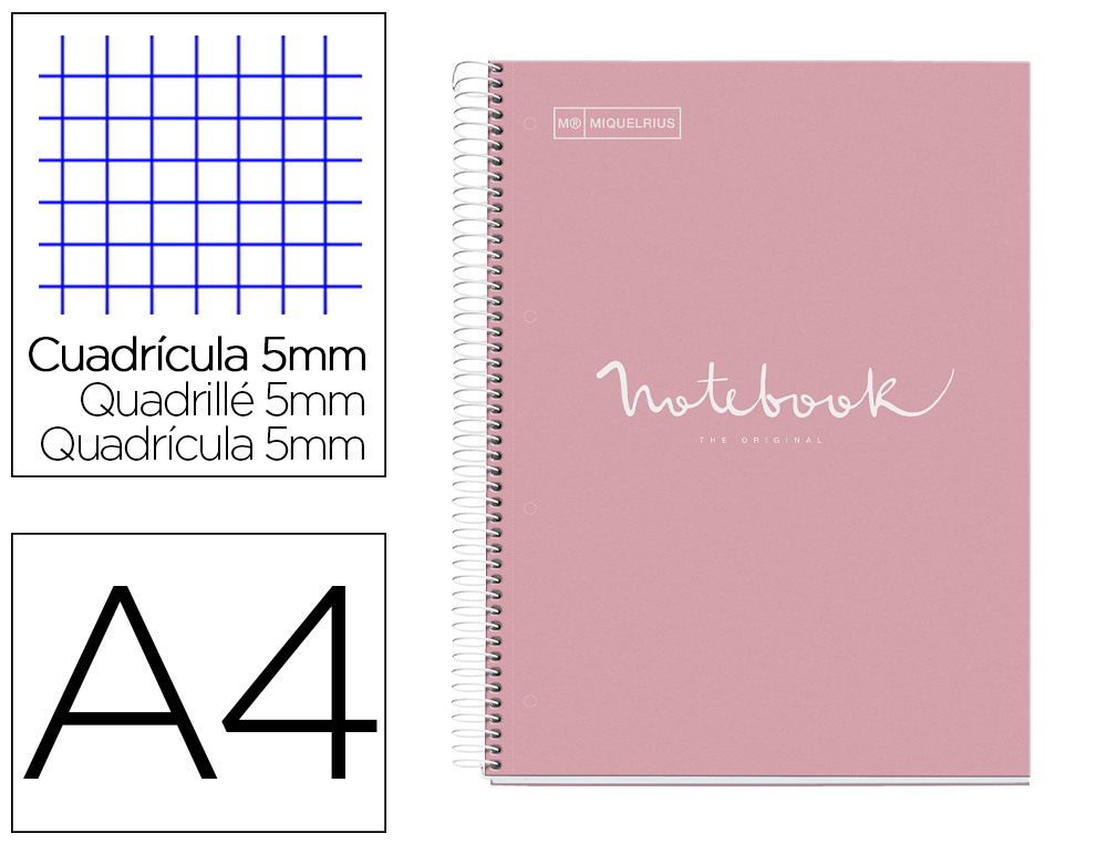 CUADERNO ESPIRAL MIQUELRIUS NOTEBOOK 1 EMOTIONS TAPA FORRADA DIN A4 MICROPERFORADO 80 HOJAS 90G/M2 CUADRO 5 MM