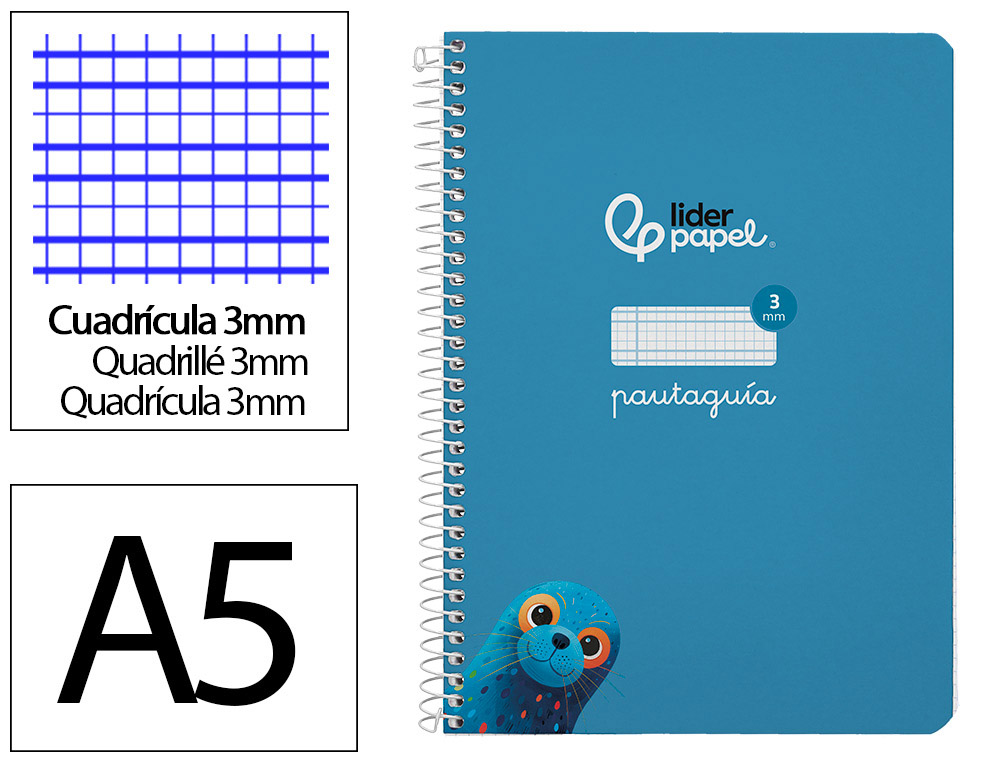 CUADERNO ESPIRAL LIDERPAPEL A5 PAUTAGUIA TAPA DURA 80H 90GR CUADRO PAUTADO 3MM COLOR AZUL