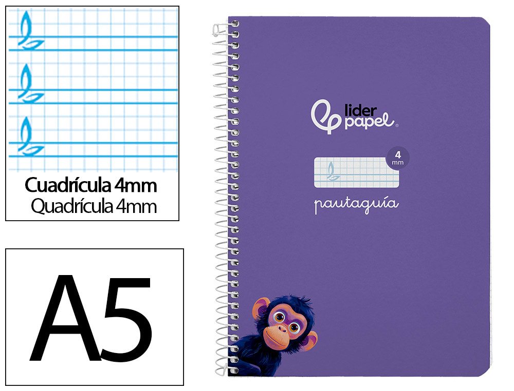 CUADERNO ESPIRAL LIDERPAPEL A5 PAUTAGUIA TAPA DURA 80H 90GR CUADRO PAUTADO 4MM COLOR LILA