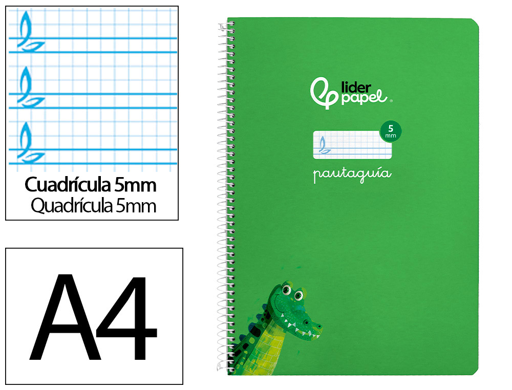 CUADERNO ESPIRAL LIDERPAPEL A4 PAUTAGUIA TAPA BLANDA 80H 75GR CUADRO PAUTADO 5MM COLOR VERDE