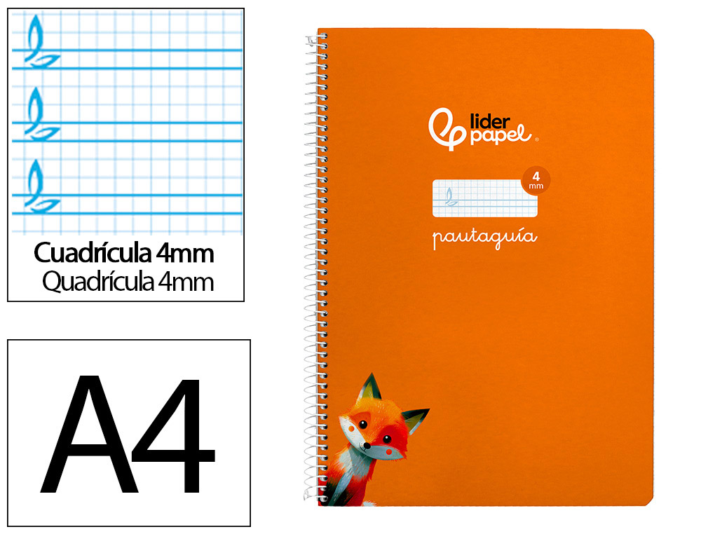 CUADERNO ESPIRAL LIDERPAPEL A4 PAUTAGUIA TAPA DURA 80H 90GR CUADRO PAUTADO 4MM COLOR NARANJA