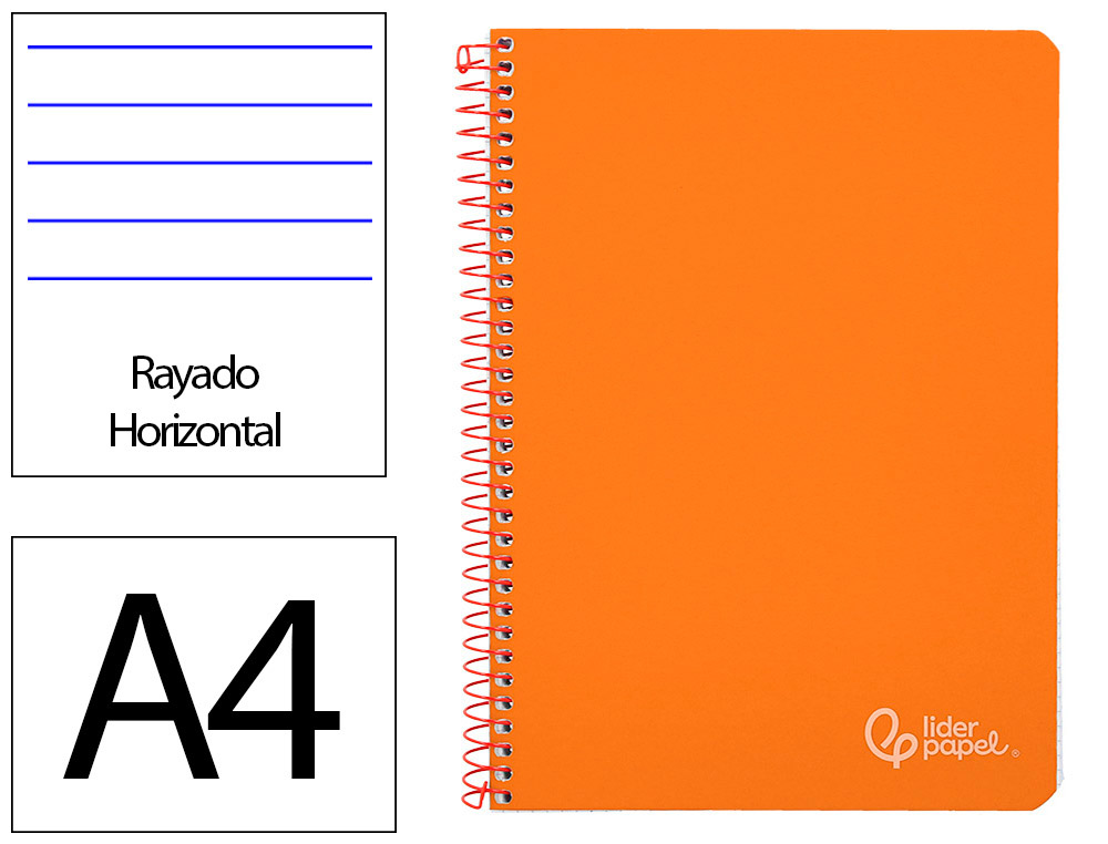 CUADERNO ESPIRAL LIDERPAPEL A4 WITTY TAPA DURA 80H 90GR RAYADO HORIZONTAL CON MARGEN COLOR NARANJA