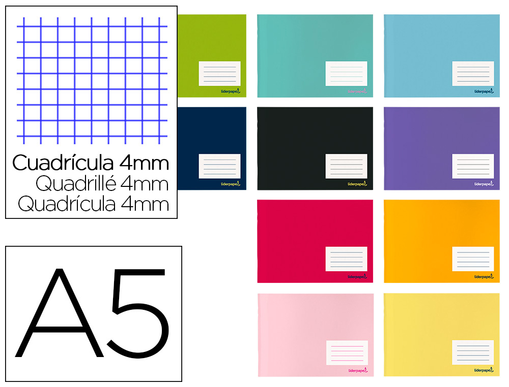 LIBRETA LIDERPAPEL SMART A5 APAISADO 32H 60GR CUADRO 4MM CON MARGEN