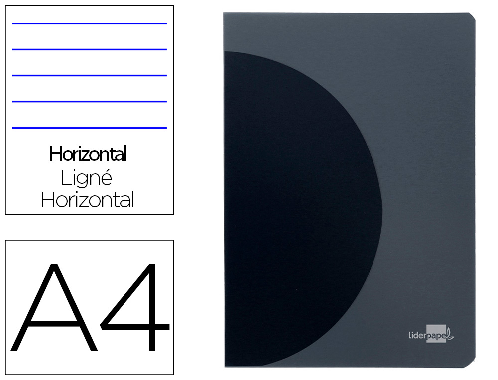 LIBRETA LIDERPAPEL 360 TAPA DE PLASTICO A4 48 HOJAS 90GR HORIZONTAL CON DOBLE MARGEN TAPA NEGRA