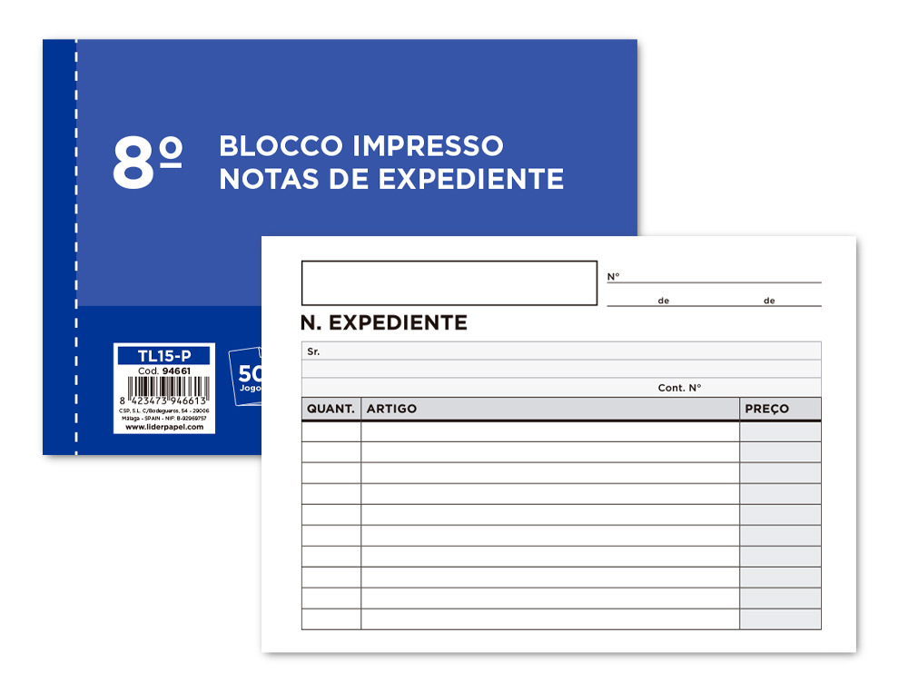 TALONARIO LIDERPAPEL NOTAS DE EXPEDIENTE OCTAVO DUPLO TEXTO EN PORTUGUES