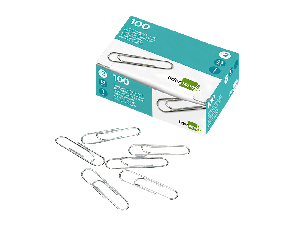 CLIPS LIDERPAPEL Nº2 LABIADOS 33 MM CAJA DE 100 UNIDADES