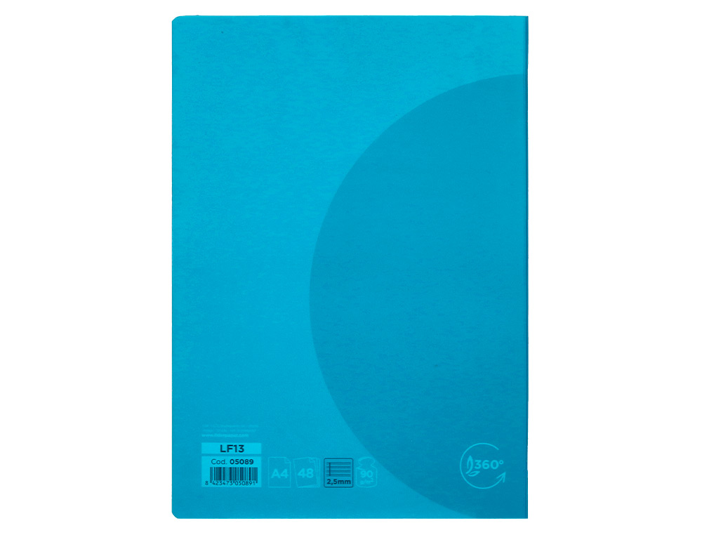 LIBRETA LIDERPAPEL 360 TAPA DE PLASTICO A4 48 HOJAS 90GR PAUTA 5 2,5MM CON MARGEN COLORES SURTIDOS
