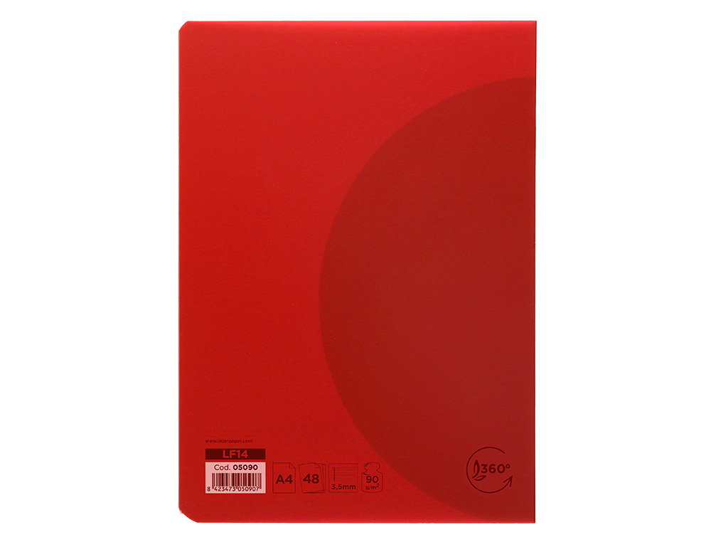 LIBRETA LIDERPAPEL 360 TAPA DE PLASTICO A4 48 HOJAS 90GR PAUTA 4ª 3,5MM CON MARGEN COLORES SURTIDOS