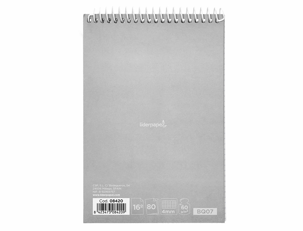 CUADERNO ESPIRAL LIDERPAPEL BOLSILLO DIECISEIAVO APAISADO WITTY TAPA DURA DURA 80H 60 GRCUADRO 4 MM COLORES STDOS.