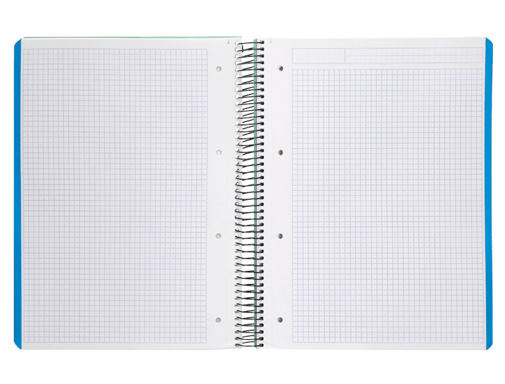 CUADERNO ESPIRAL LIDERPAPEL A4 MICRO WONDER TAPA PLASTICO 120H 90 GR CUADRO 5MM 5 BANDA 4 TALADRO COLOR VERDE TURQUESA