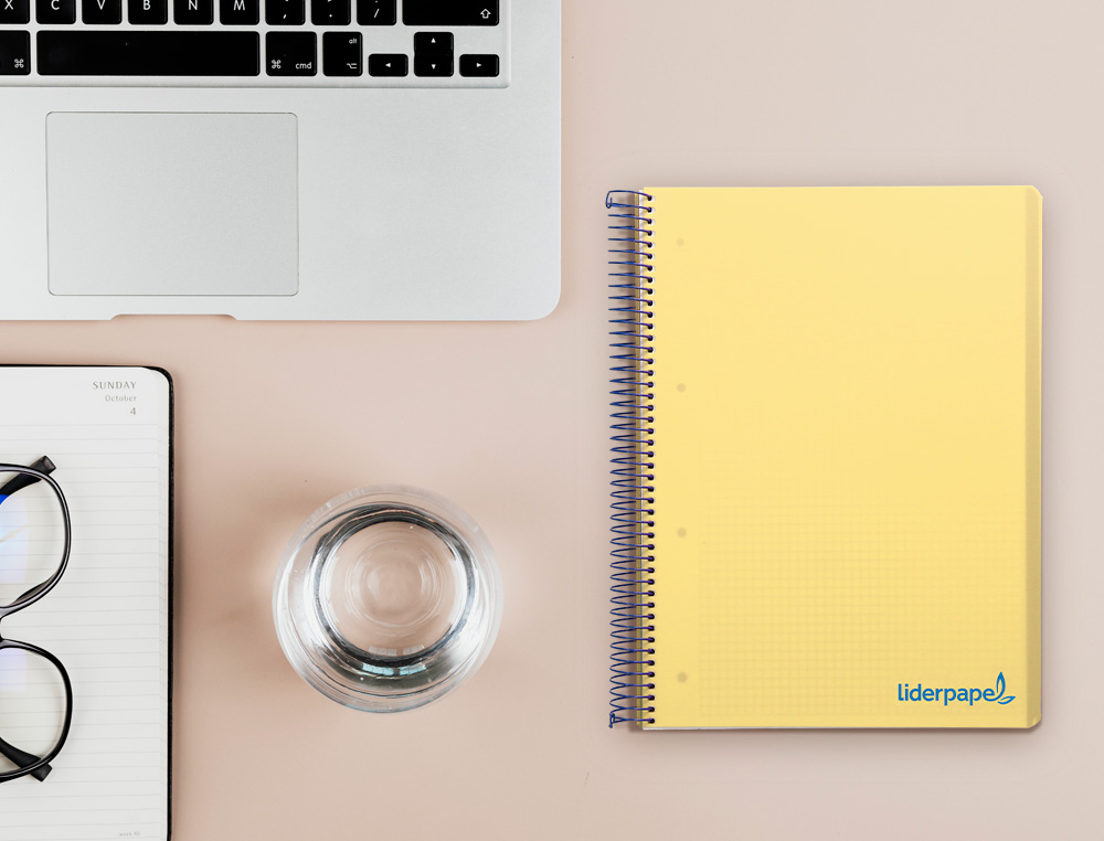 CUADERNO ESPIRAL LIDERPAPEL A5 MICRO WONDER TAPA PLASTICO 120H 90GR CUADRO 5MM 5 BANDAS 6 TALADROS COLOR AMARILLO