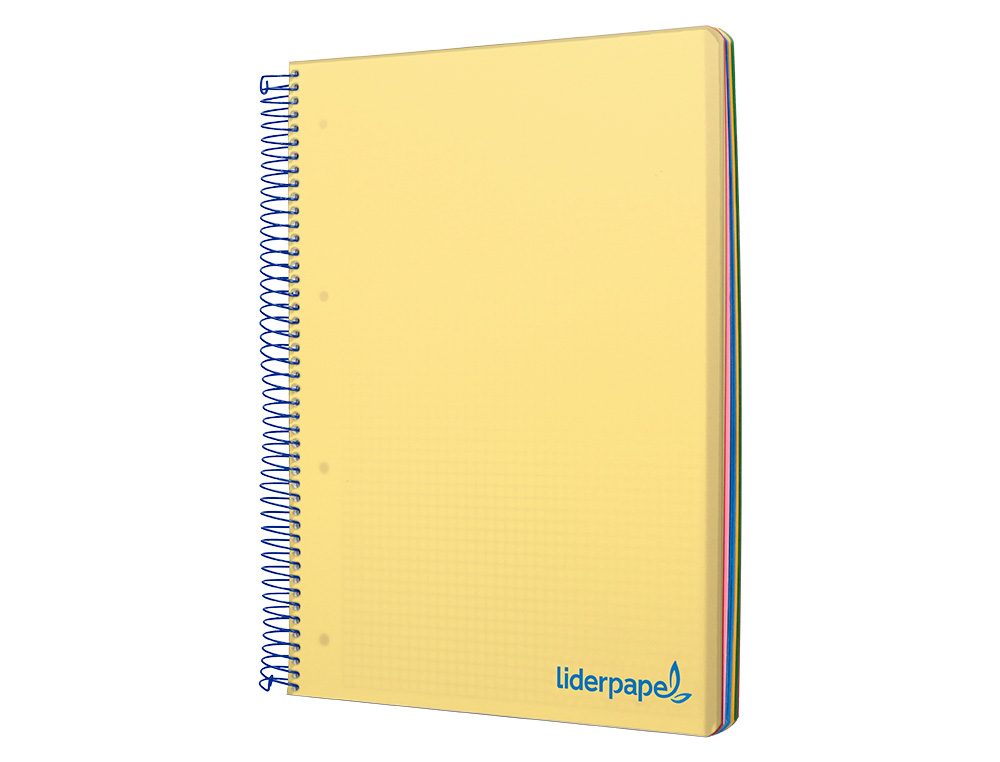 CUADERNO ESPIRAL LIDERPAPEL A5 MICRO WONDER TAPA PLASTICO 120H 90GR CUADRO 5MM 5 BANDAS 6 TALADROS COLOR AMARILLO