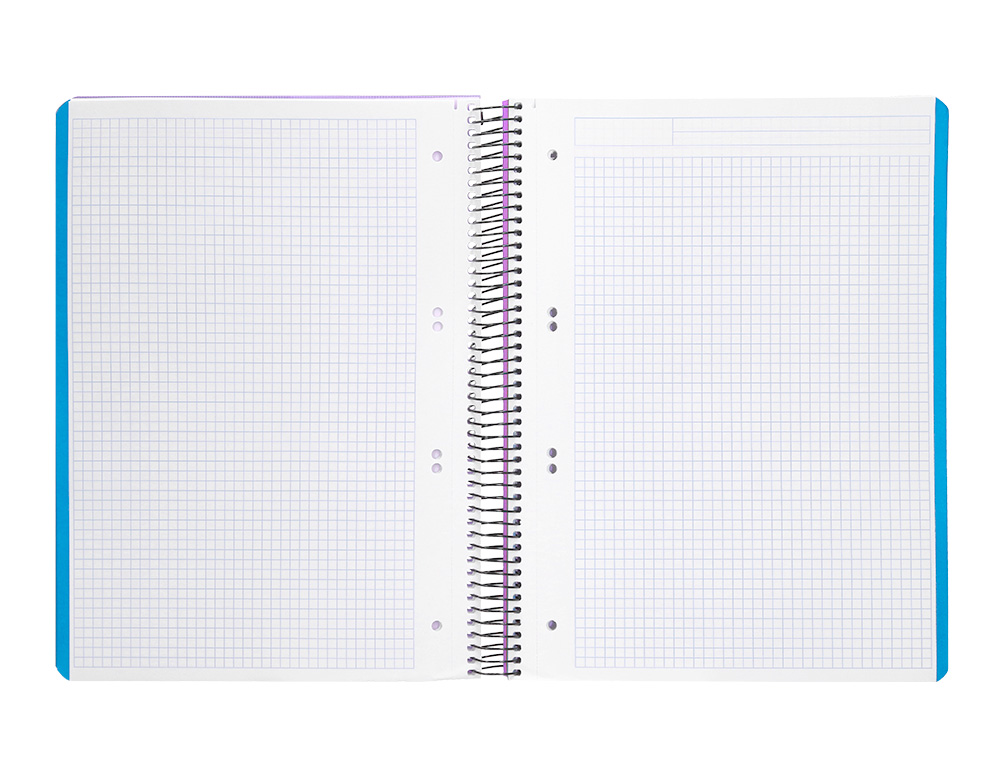 CUADERNO ESPIRAL LIDERPAPEL A5 MICRO WONDER TAPA PLASTICO 120H 90GR CUADRO 5MM 5 BANDAS 6 TALADROS COLOR VIOLETA