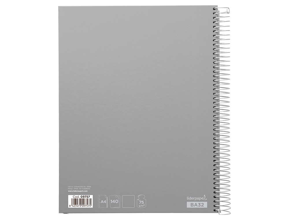 CUADERNO ESPIRAL LIDERPAPEL A4 MICRO JOLLY TAPA FORRADA 140H 75GR LISO 5 BANDAS 4 TALADROS COLORES SURTIDOS