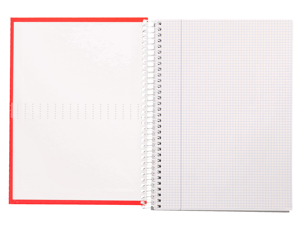CUADERNO ESPIRAL LIDERPAPEL A4 CRAFTY TAPA FORRADA 80H 90GR CUADRO 4MM CON MARGEN COLOR ROJA