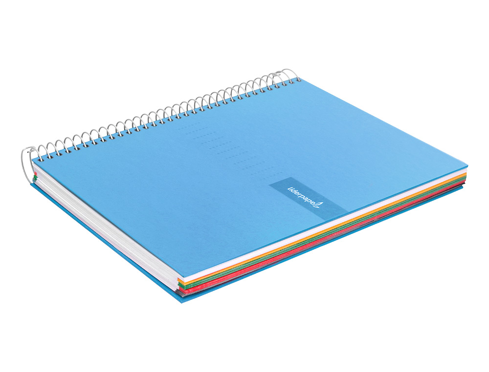 CUADERNO ESPIRAL LIDERPAPEL A4 MICRO CRAFTY TAPA FORRADA 120H 90GR CUADRO 5MM 5 BANDAS 4 COLORES CELESTE