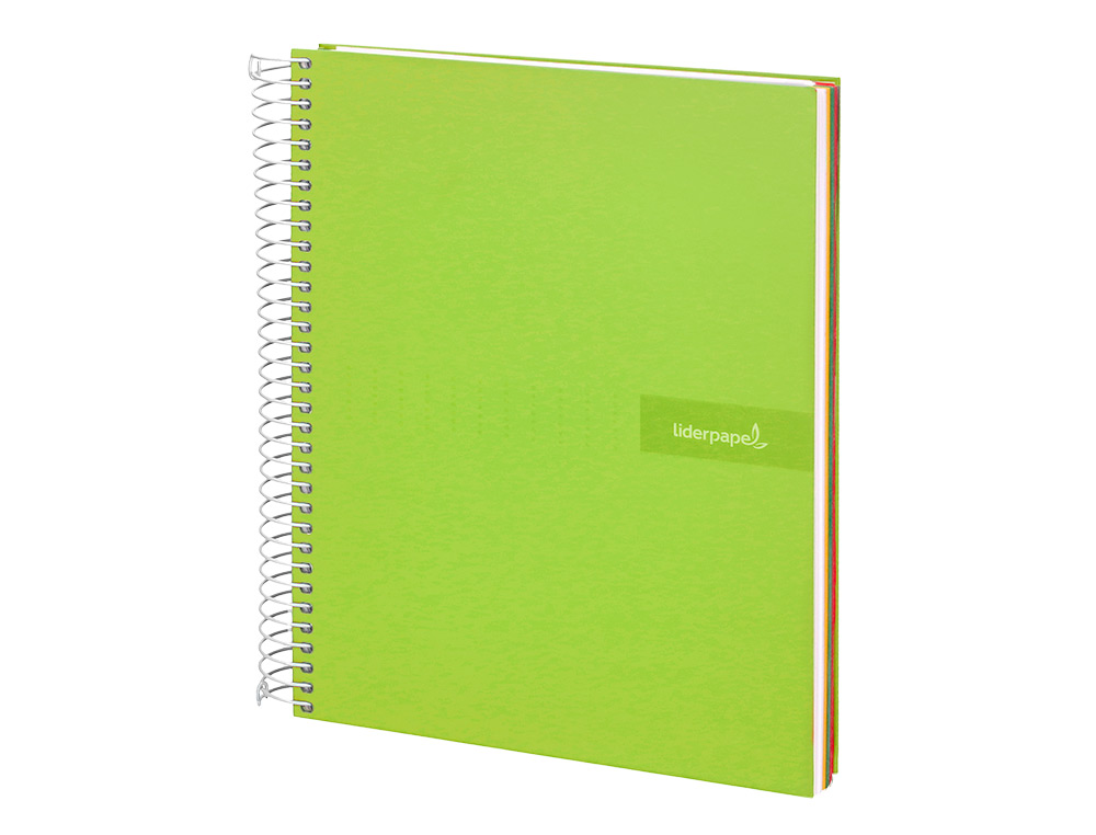 CUADERNO ESPIRAL LIDERPAPEL A4 MICRO CRAFTY TAPA FORRADA 120H 90GR CUADRO 5MM 5 BANDAS 4 COLORES COLOR VERDE