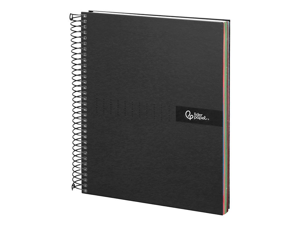 CUADERNO ESPIRAL LIDERPAPEL A4 MICRO CRAFTY TAPA FORRADA 120H 90GR CUADRO 5MM 5 BANDAS 4 COLORES COLOR NEGRO