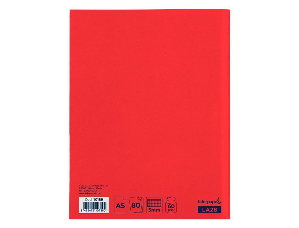 LIBRETA LIDERPAPEL SMART A5 80 HOJAS 60 GR CUADRO 5MM CON MARGEN COLORES SURTIDOS TAPA BLANDA