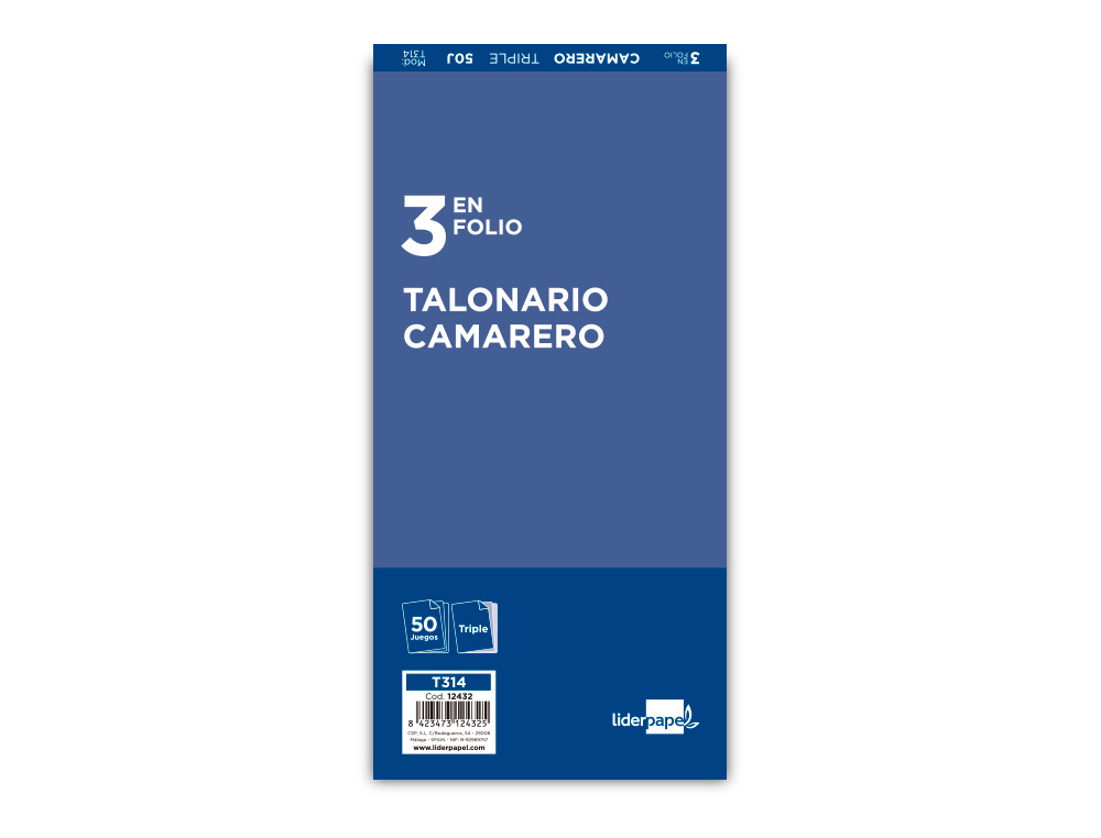 TALONARIO LIDERPAPEL CAMARERO 3/Fº ORIGINAL Y 2 COPIAS T314