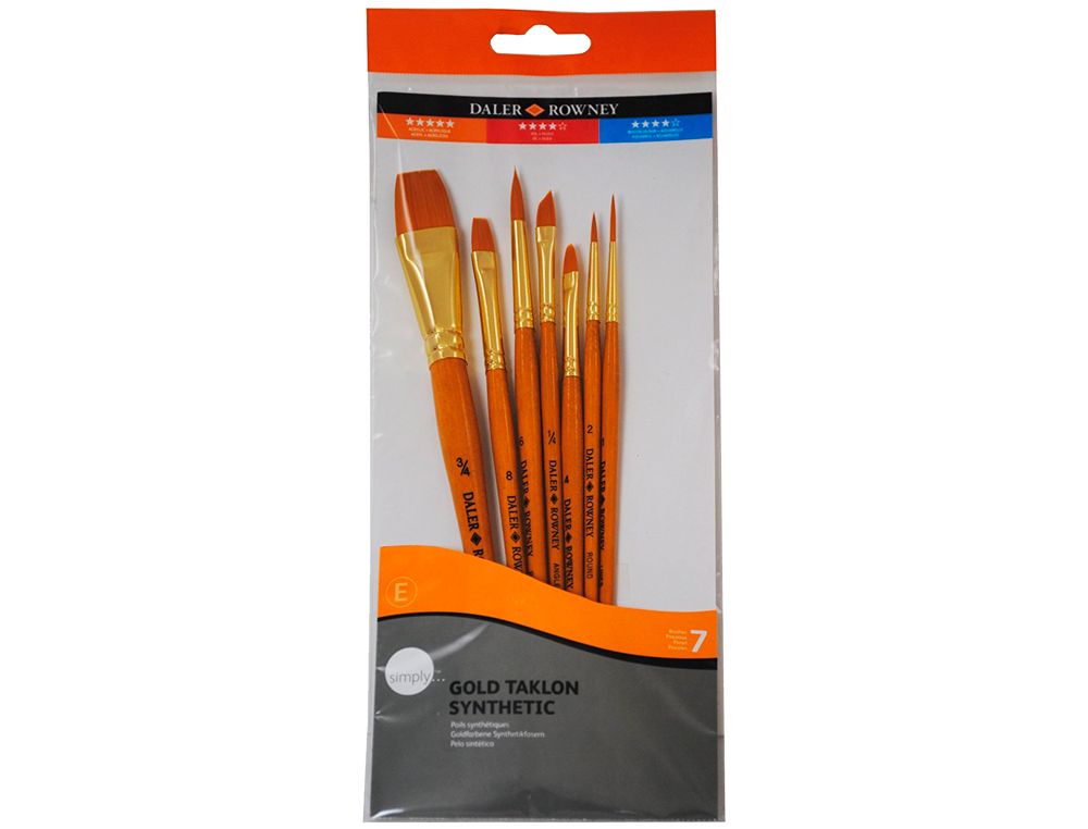 PINCELES DALER ROWNEY SIMPLY ART SINTENTICO MANGO CORTO DORADO BLISTER DE 10 UNIDADES