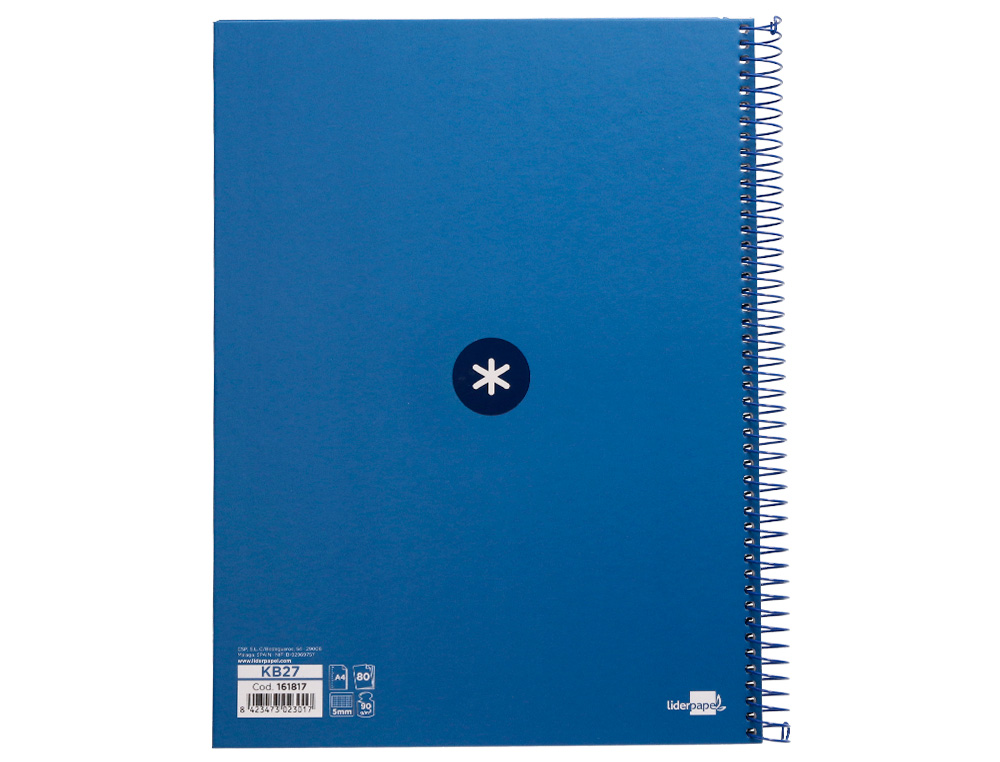 CUADERNO ESPIRAL A4 MICRO ANTARTIK TAPA FORRADA 80H 90 GR CUADRO 5MM 1 BANDA 4 TALADROS AZUL OSCURO