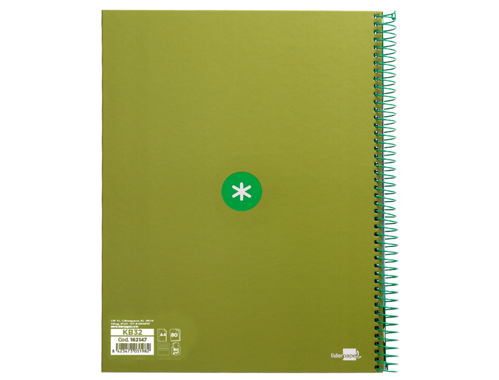 CUADERNO ESPIRAL A4 MICRO ANTARTIK TAPA FORRADA80H 90 GR HORIZONTAL 1 BANDA 4 TALADROS COLOR VERDE