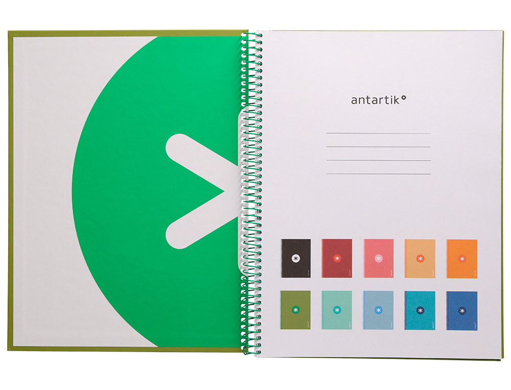 CUADERNO ESPIRAL A4 MICRO ANTARTIK TAPA FORRADA80H 90 GR HORIZONTAL 1 BANDA 4 TALADROS COLOR VERDE