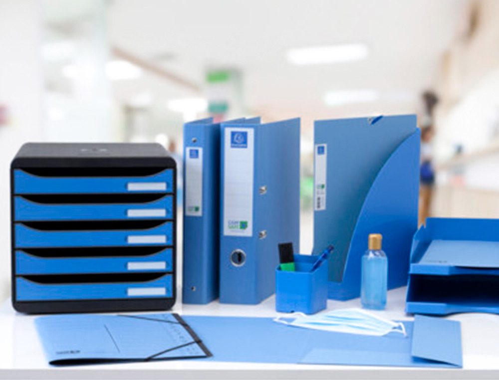 SUBCARPETA CARTULINA EXACOMPTA CLEAN SAFE POCKET HORIZONTAL DIN A4 CON 2 SOLAPAS AZUL 400 GR PAQUETE