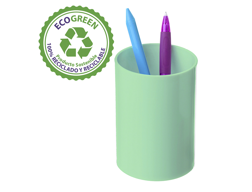 CUBILETE PORTALAPICES ARCHIVO 2000 VERDE PASTEL OPACO PLASTICO 100% RECICLADO DIAMETRO 75 MM ALTO 105 MM