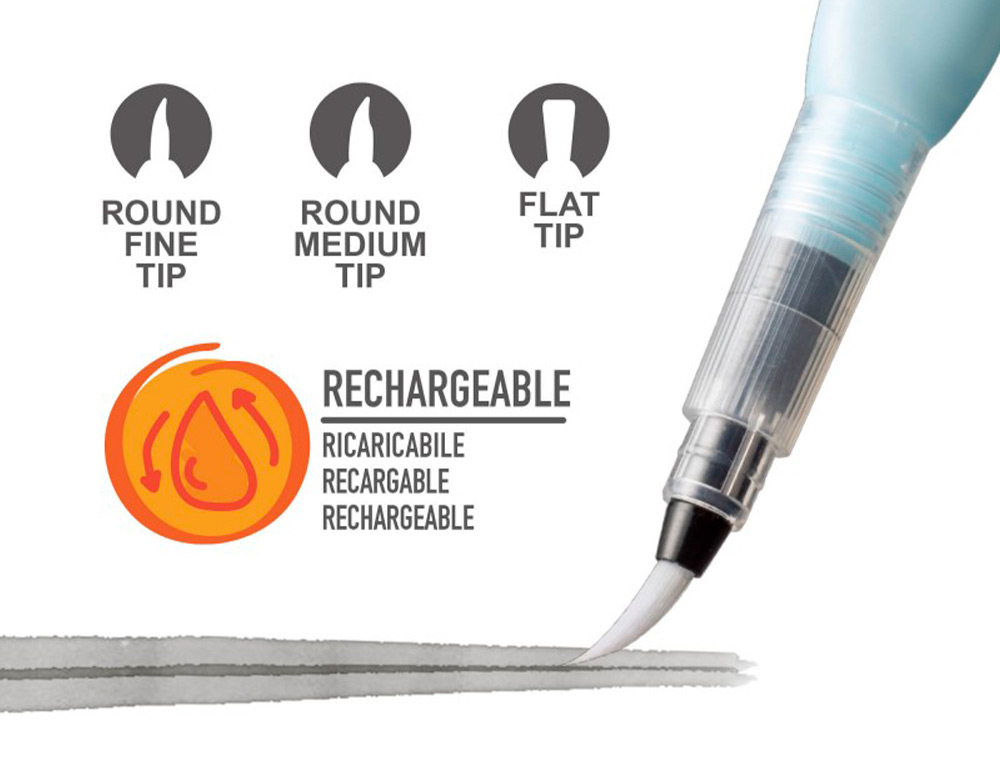 PINCEL CARIOCA RECARGABLE AGUA REDONDO CAJA DE 3 UNIDADES PUNTAS SURTIDAS