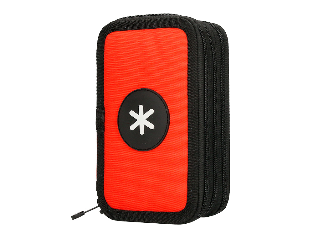 PLUMIER ESCOLAR ANTARTIK TRIPLE CREMALLERA COLOR ROJO 36 PIEZAS