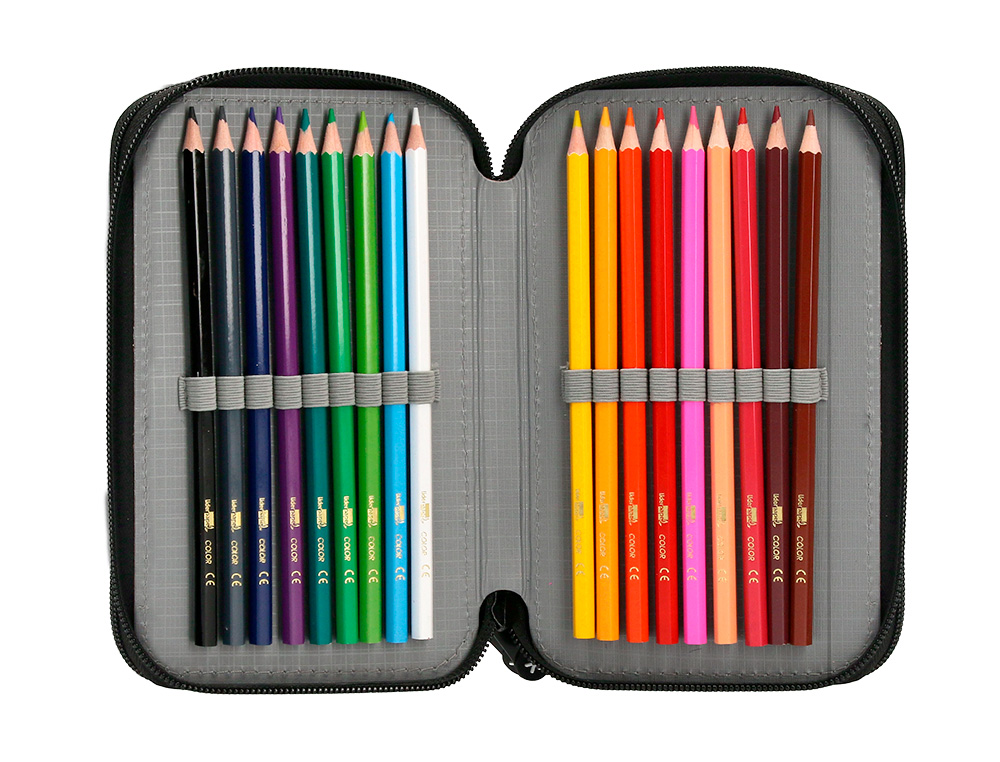 PLUMIER ESCOLAR ANTARTIK TRIPLE CREMALLERA COLOR ROJO 36 PIEZAS