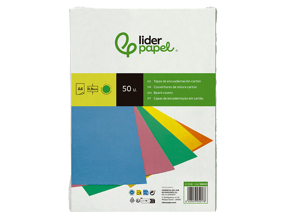 TAPA ENCUADERNACION LIDERPAPEL CARTON A4 0,9MM VERDE FLUOR PAQUETE DE 50 UNIDADES