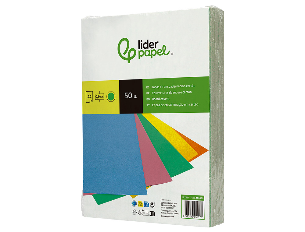 TAPA ENCUADERNACION LIDERPAPEL CARTON A4 0,9MM VERDE FLUOR PAQUETE DE 50 UNIDADES