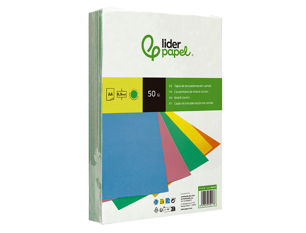 TAPA ENCUADERNACION LIDERPAPEL CARTON A4 0,9MM VERDE FLUOR PAQUETE DE 50 UNIDADES