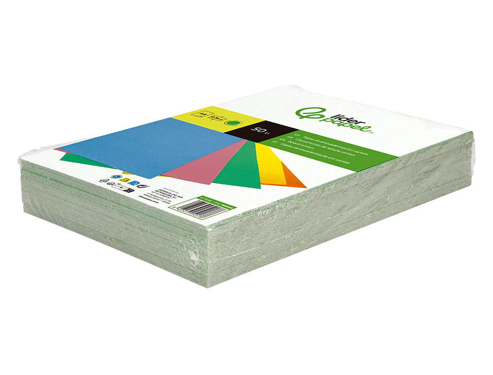 TAPA ENCUADERNACION LIDERPAPEL CARTON A4 0,9MM VERDE FLUOR PAQUETE DE 50 UNIDADES