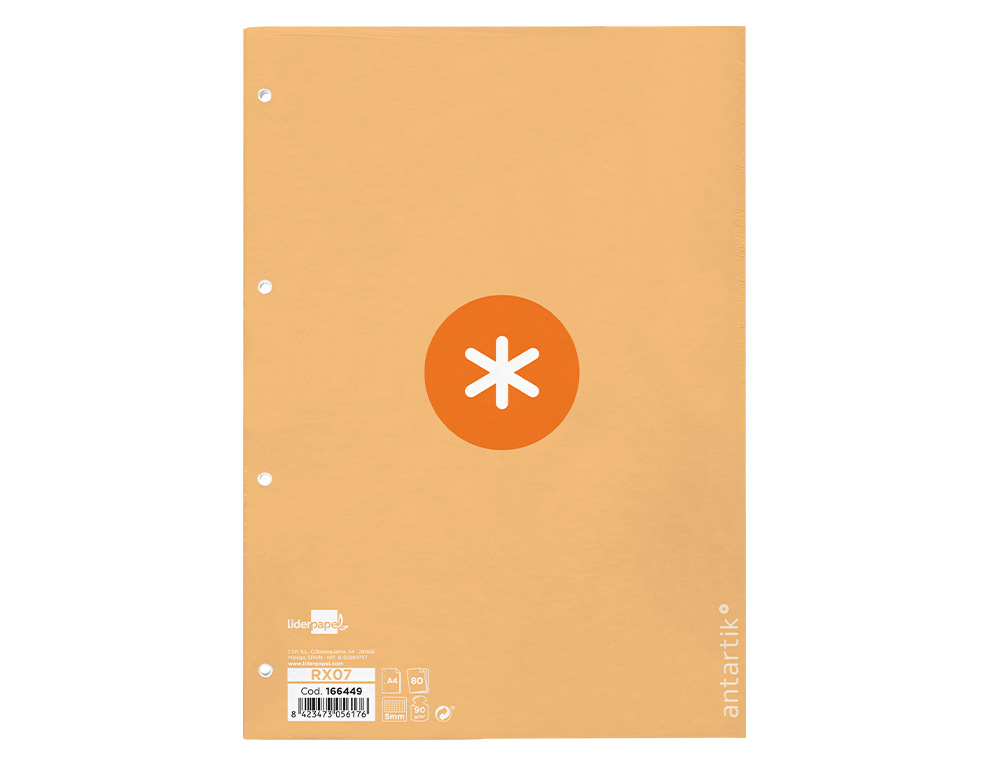 RECAMBIO ANTARTIK A4 80 HOJAS 90GR CUADRO 5MM 4 TALADROS 1 BANDA CON MARCO COLOR PEACH