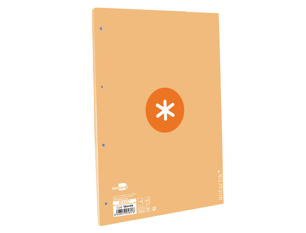 RECAMBIO ANTARTIK A4 80 HOJAS 90GR CUADRO 5MM 4 TALADROS 1 BANDA CON MARCO COLOR PEACH