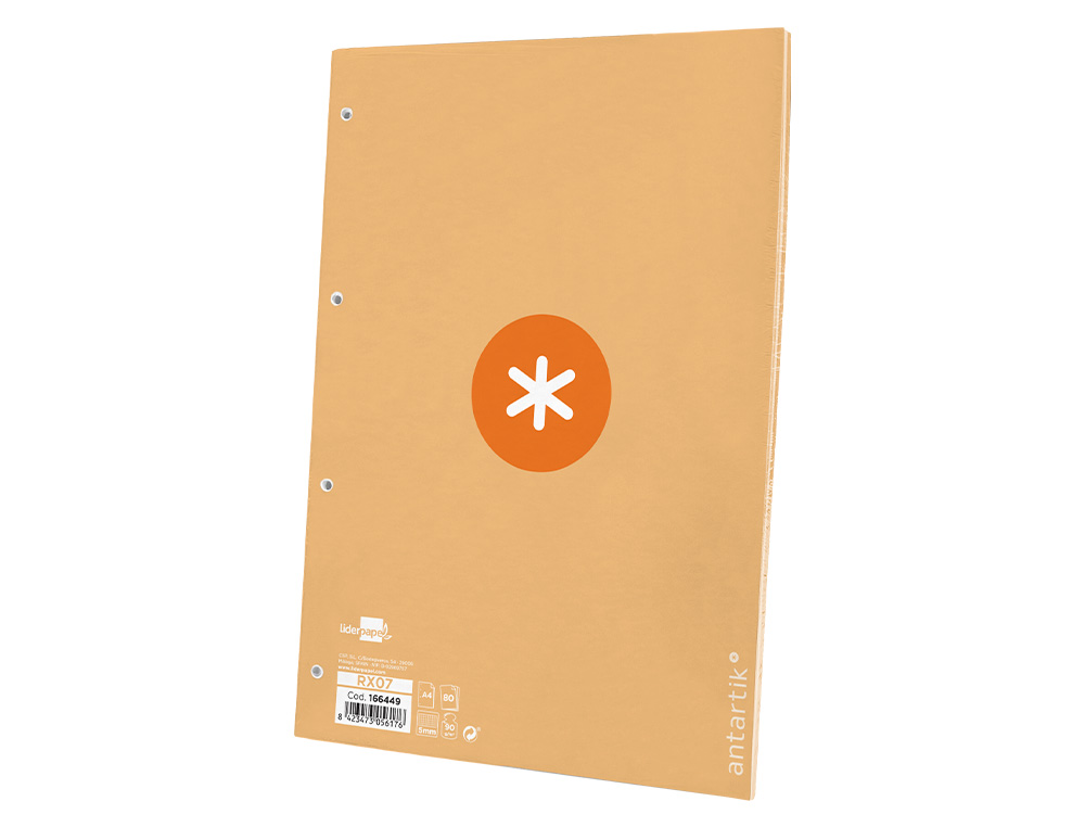 RECAMBIO ANTARTIK A4 80 HOJAS 90GR CUADRO 5MM 4 TALADROS 1 BANDA CON MARCO COLOR PEACH