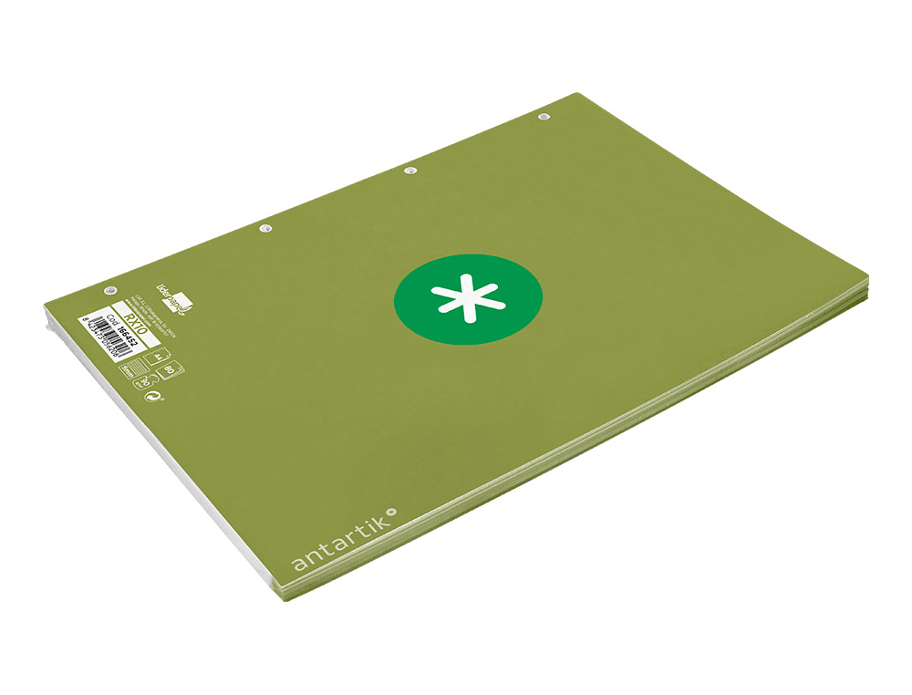 RECAMBIO A4 ANTARTIK 80 HOJAS 90G/M2 CUADRO 5MM 4 TALADROS 1 BANDA CON MARCO COLOR VERDE