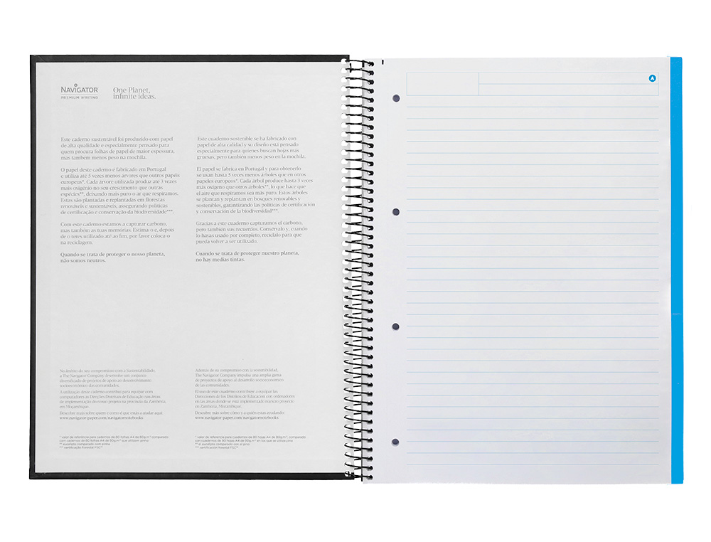 CUADERNO ESPIRAL NAVIGATOR A4 MICRO TAPA FORRADA 120H 80GR HORIZONTAL 5 BANDAS 4 TALADROS COLOR NEGRO