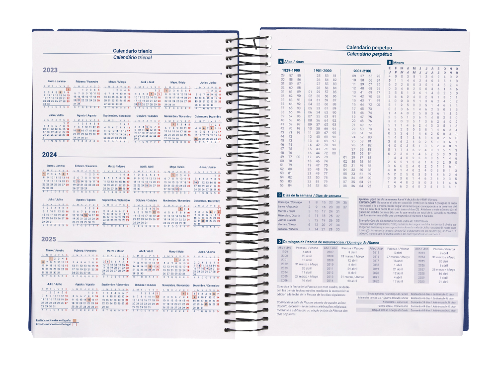 AGENDA ESPIRAL LIDERPAPEL OLBIA 15X21 CM 2024 DIA PAGINA TAPA POLIPROPILENO METALIZADO AZUL PAPEL 60 GR