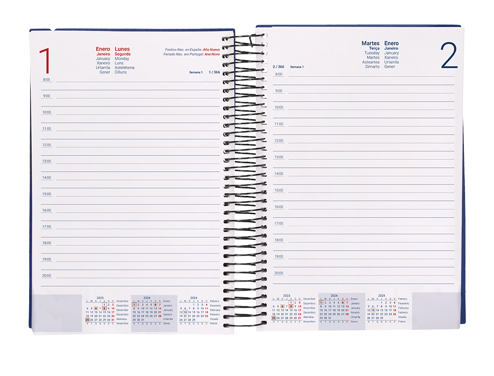 AGENDA ESPIRAL LIDERPAPEL OLBIA 15X21 CM 2024 DIA PAGINA TAPA POLIPROPILENO METALIZADO AZUL PAPEL 60 GR