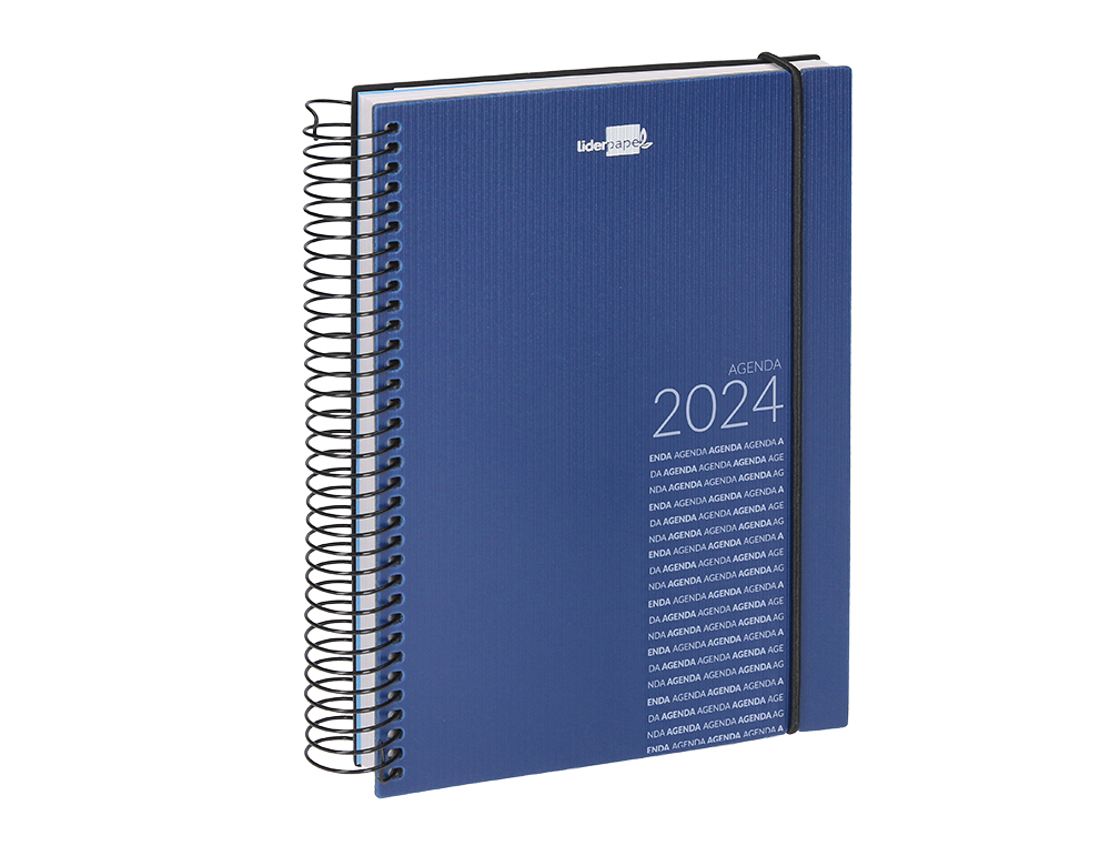 AGENDA ESPIRAL LIDERPAPEL OLBIA 15X21 CM 2024 DIA PAGINA TAPA POLIPROPILENO METALIZADO AZUL PAPEL 60 GR