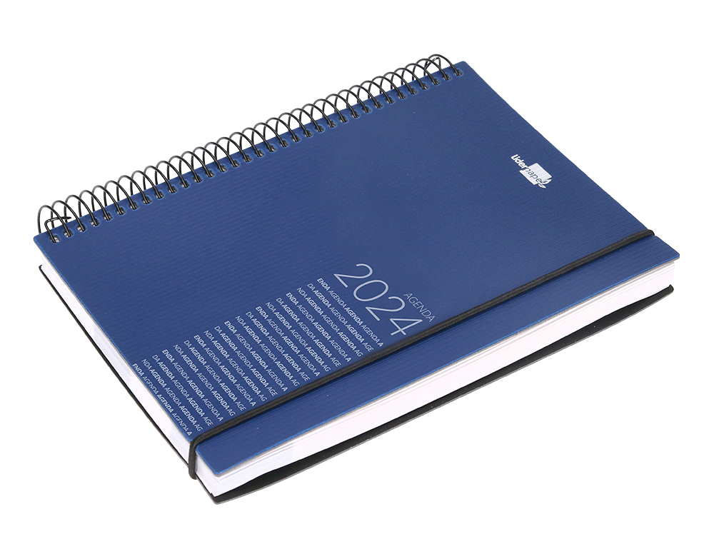 AGENDA ESPIRAL LIDERPAPEL OLBIA 15X21 CM 2024 DIA PAGINA TAPA POLIPROPILENO METALIZADO AZUL PAPEL 60 GR
