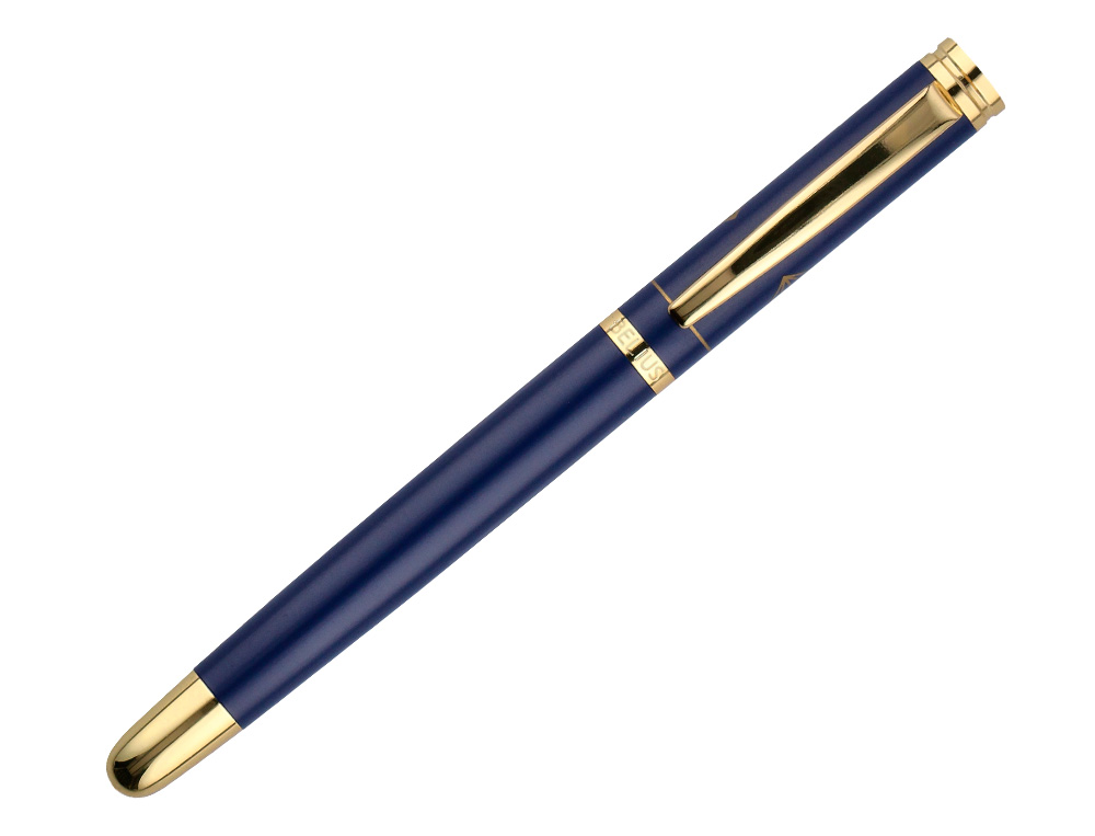PLUMA BELIUS SOIREE ALUMINIO COLOR ART DECO AZUL MARINO Y DORADO TINTA AZUL CAJA DE DISEÑO
