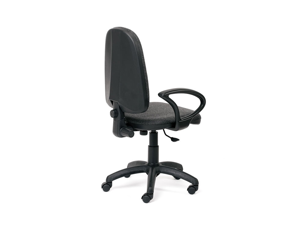 SILLA ROCADA DE OFICINA BRAZOS FIJOS BASE NYLON RESPALDO Y ASIENTO TELA IGNIFUGA GRIS
